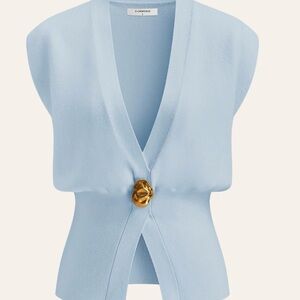 Commense Sky Blue V-Neck Vest with Gold Detail